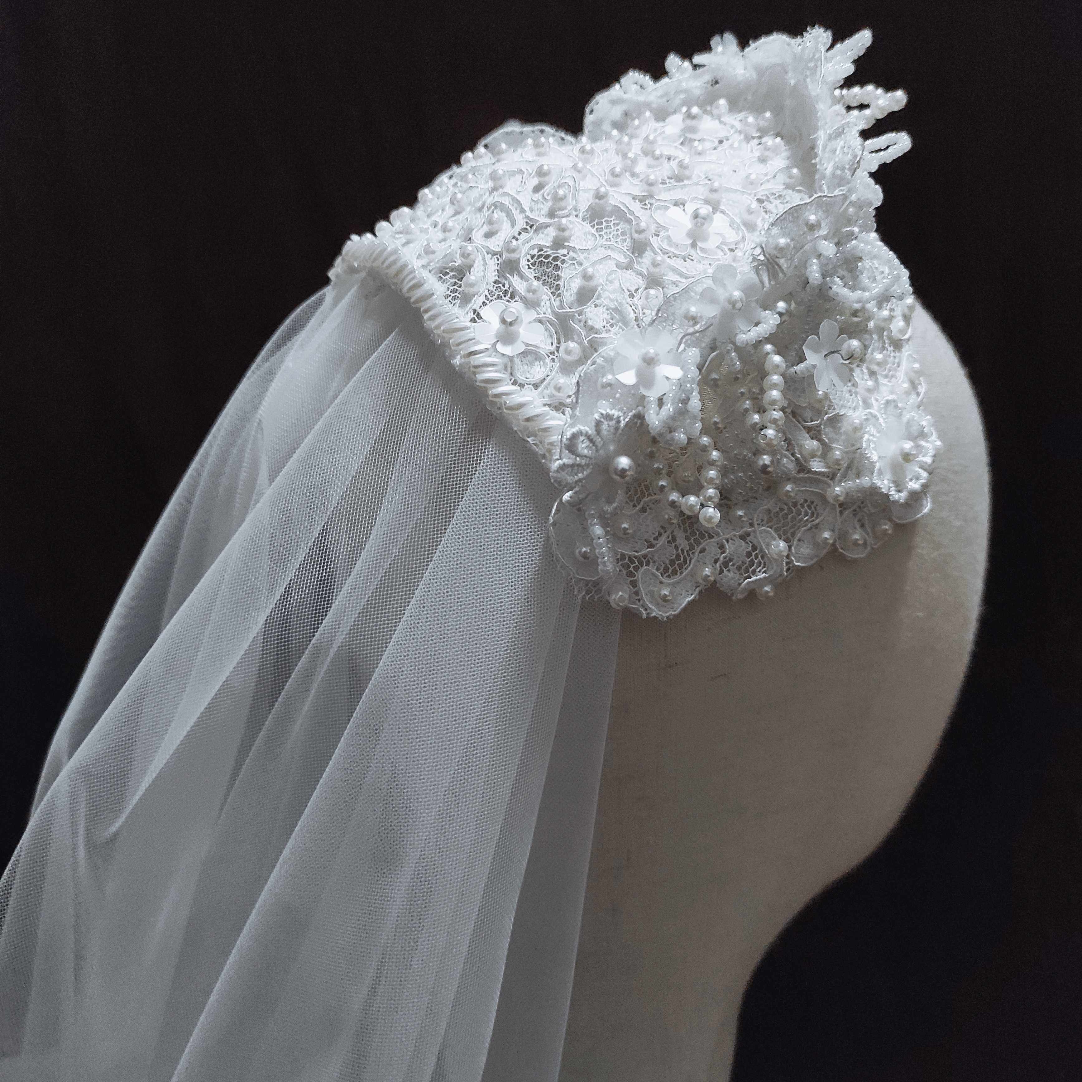 头纱蕾丝定制复古帽子重工珠绣遮面双层王妃头纱