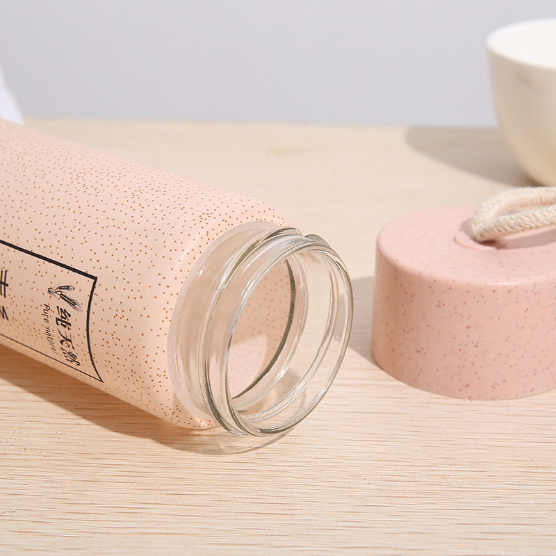 麦香玻璃杯小麦秸秆杯子手提水杯家用学生随手玻璃杯