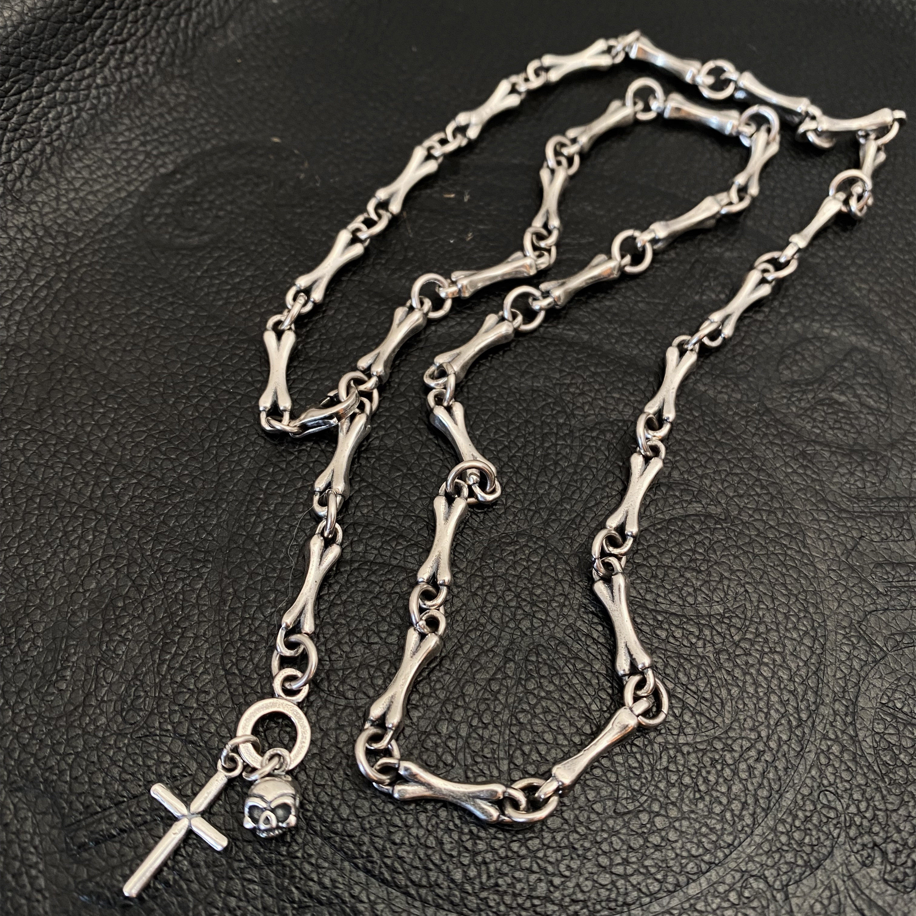 不同银匠刻骨铭心纯银复古骨头骷髅十字架项链百搭项链