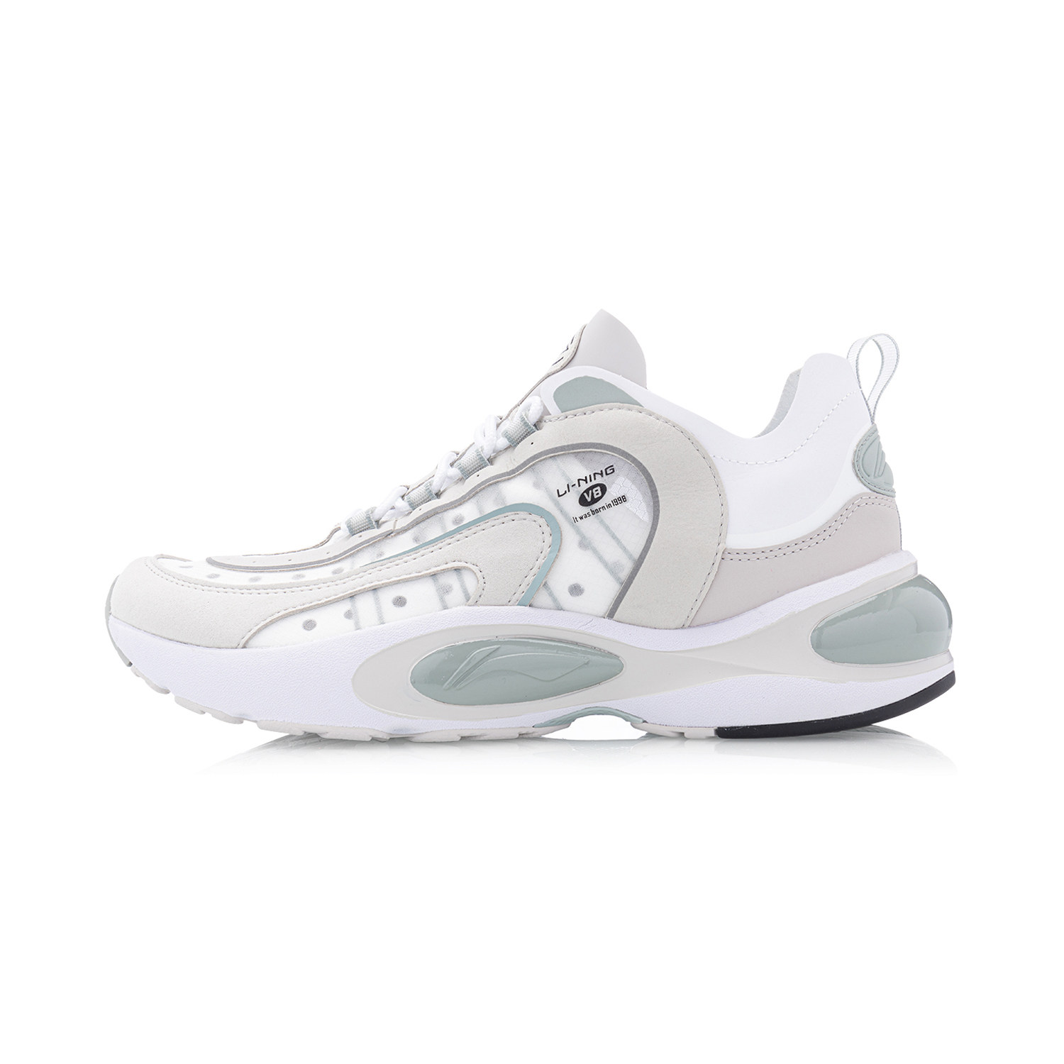 中国李宁v8女鞋灰粉情侣休闲走秀款风铃老爹跑步鞋