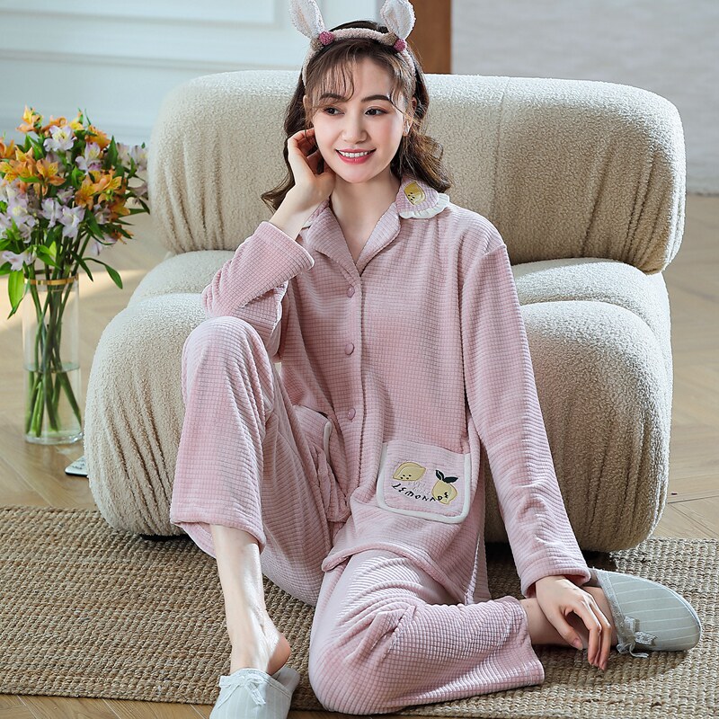 裕熙新款珊瑚瑚绒睡衣秋冬季冬款长袖薄款保暖睡衣