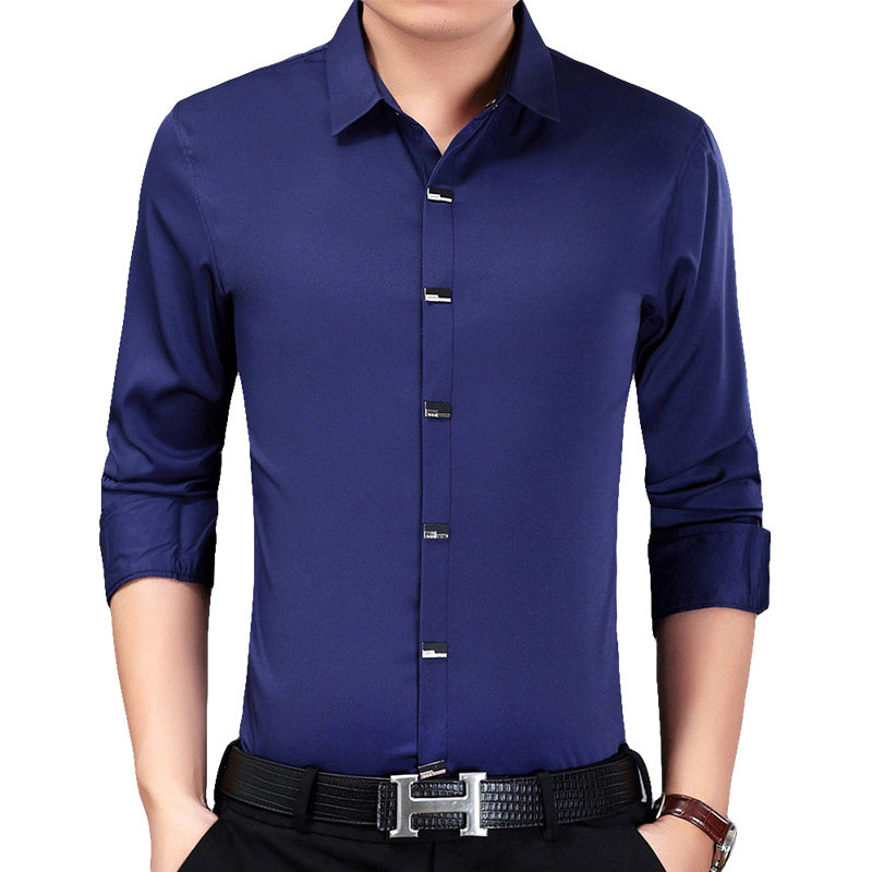 花花公子 纯色长袖衬衫男士纯棉秋季新款商务男装工装款休闲西装