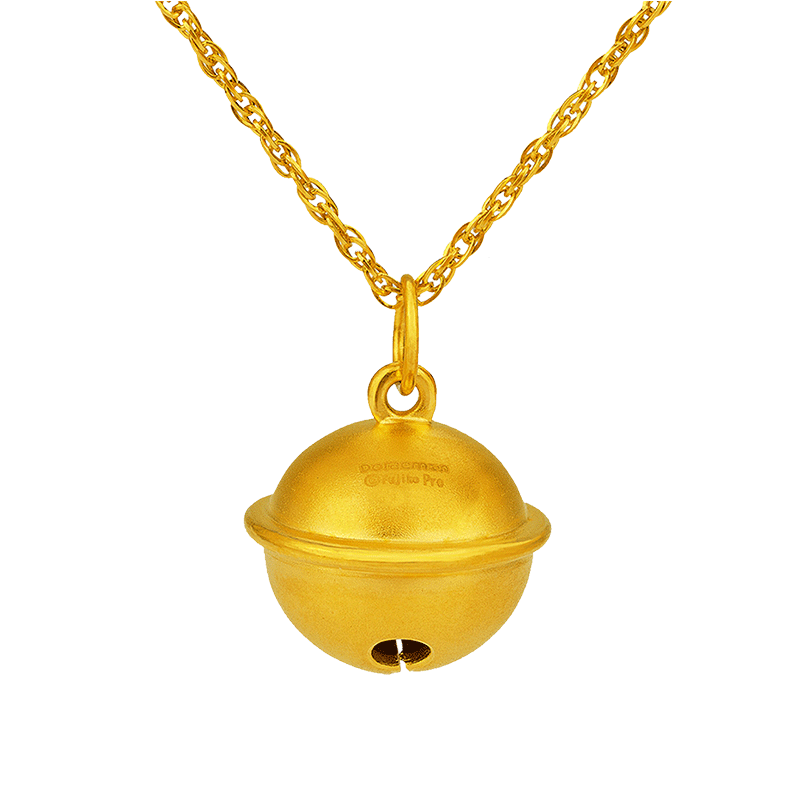 潮宏基珠宝哆啦梦铃铃铛黄金项链吊坠3d硬金颈饰