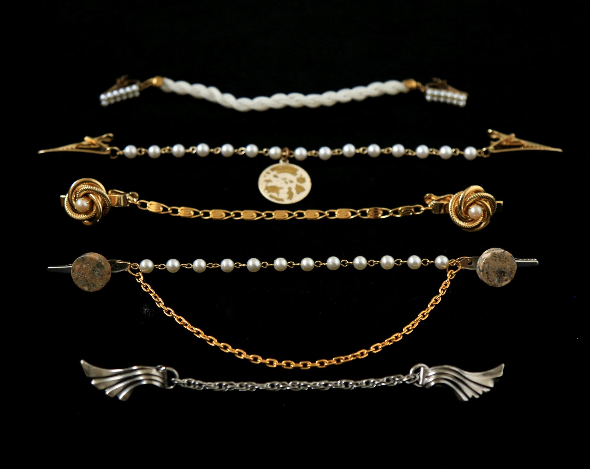 精致美国西洋古董vintage饰品金色珍珠领夹领针领针