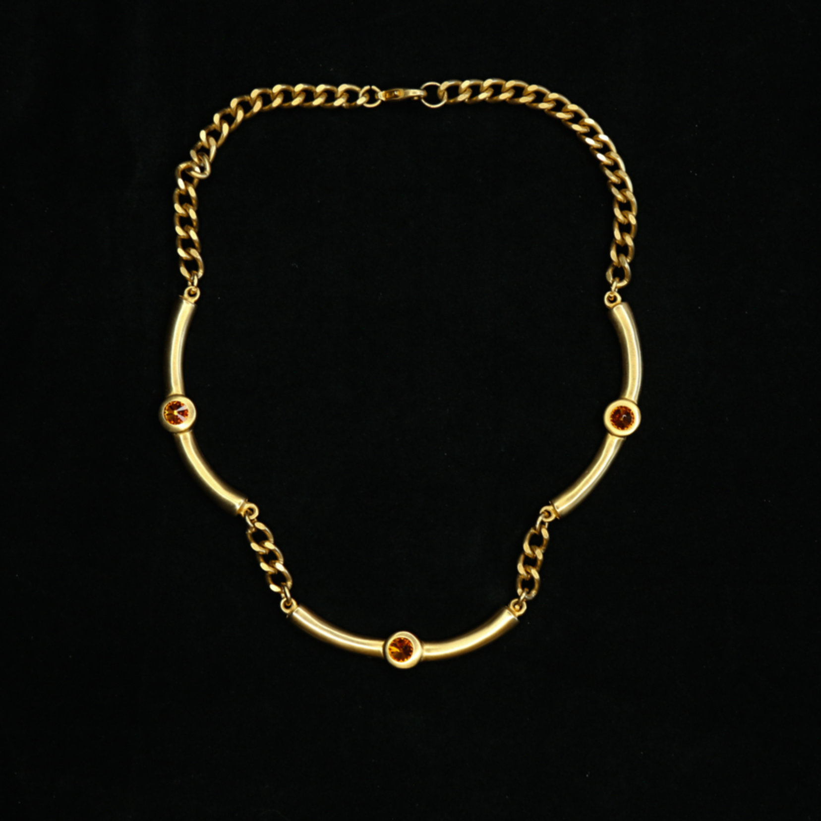 美国西洋古董vintage孤品中古饰品雾面金橘重工项链