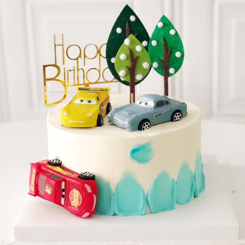 儿童节男孩生日蛋糕装饰小汽车摆件赛车总动员跑车标志节日装扮用品