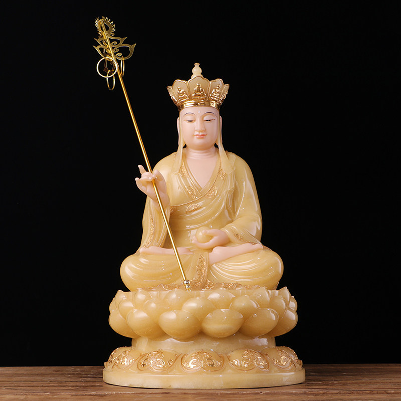 黄玉王释迦三圣佛娑释迦贴金用地家用供奉佛像摆件