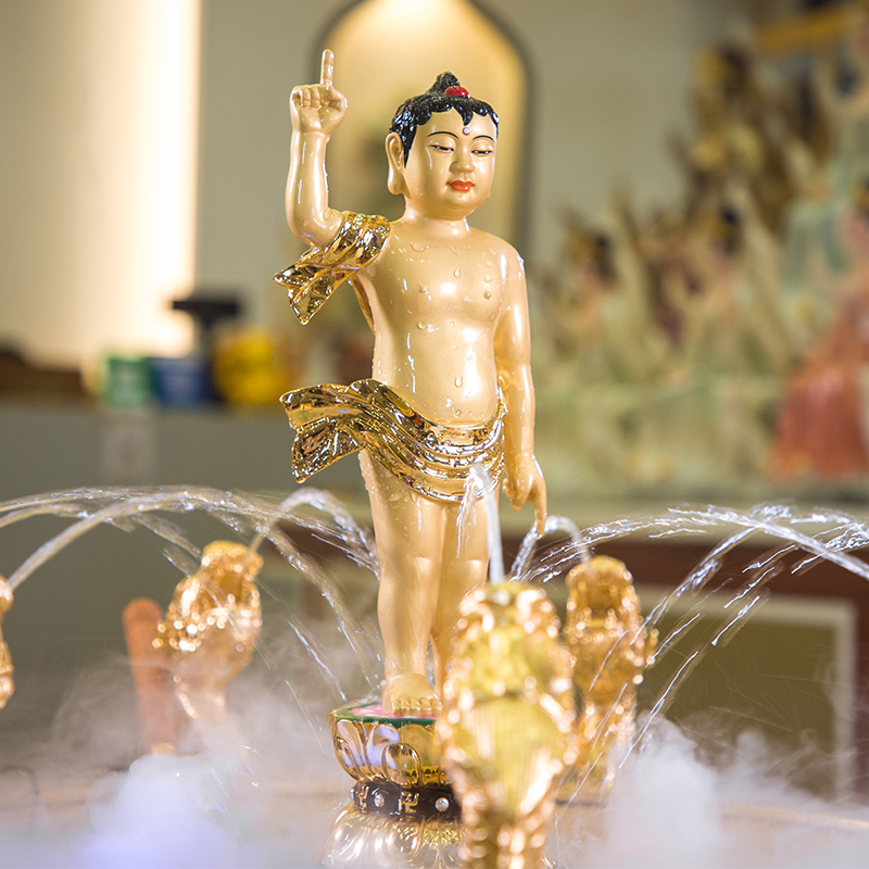 台湾纯铜景泰蓝浴佛盆九龙喷水水浴佛节太子释迦牟尼摆件