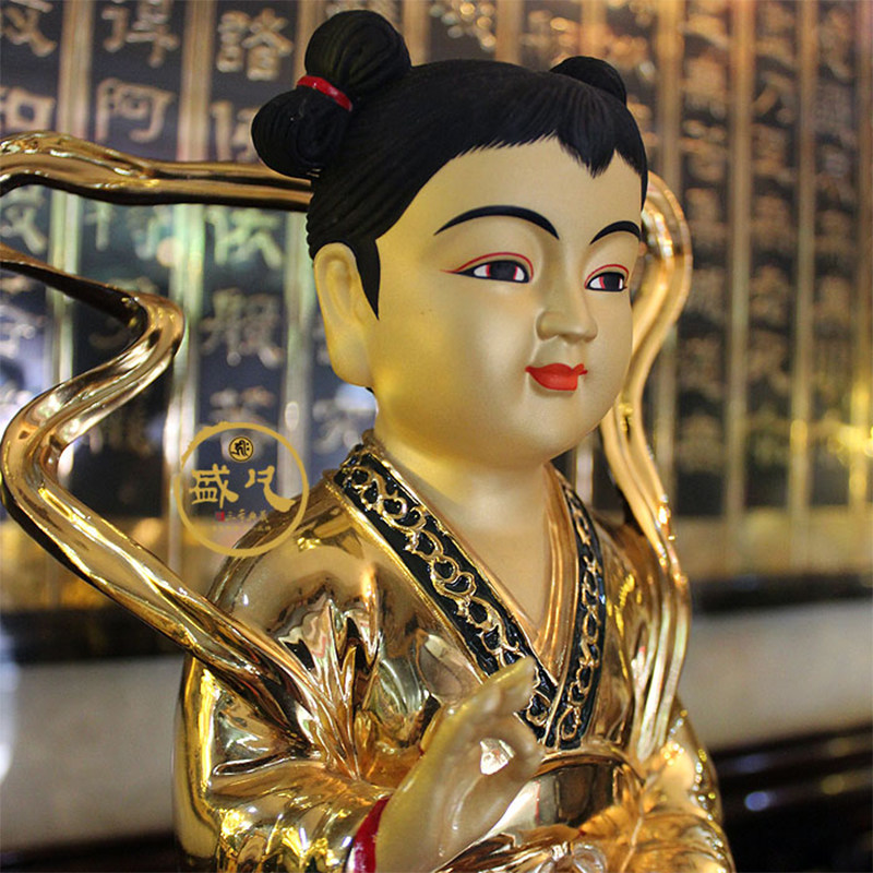 佛像盛凡鎏金善财童子龙女纯铜金童玉女良女观音摆件