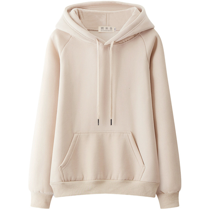 银狐杏色卫衣女加绒加厚2022新款秋冬连帽慵懒卫衣