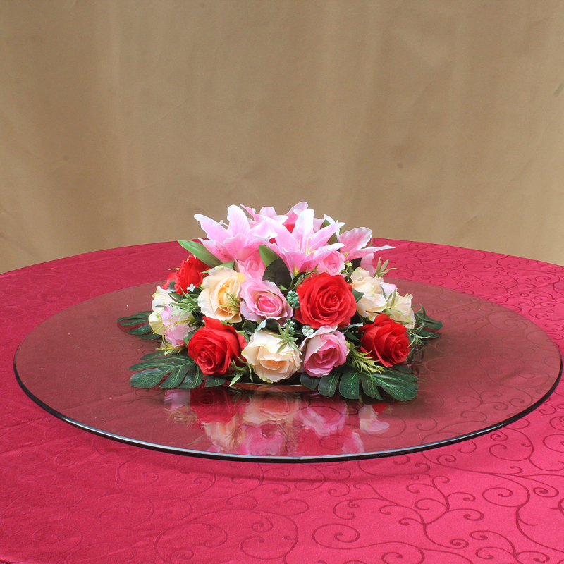 酒店餐桌花圆形餐台装饰花圆桌转盘摆花圆形假花摆件台花仿真花束