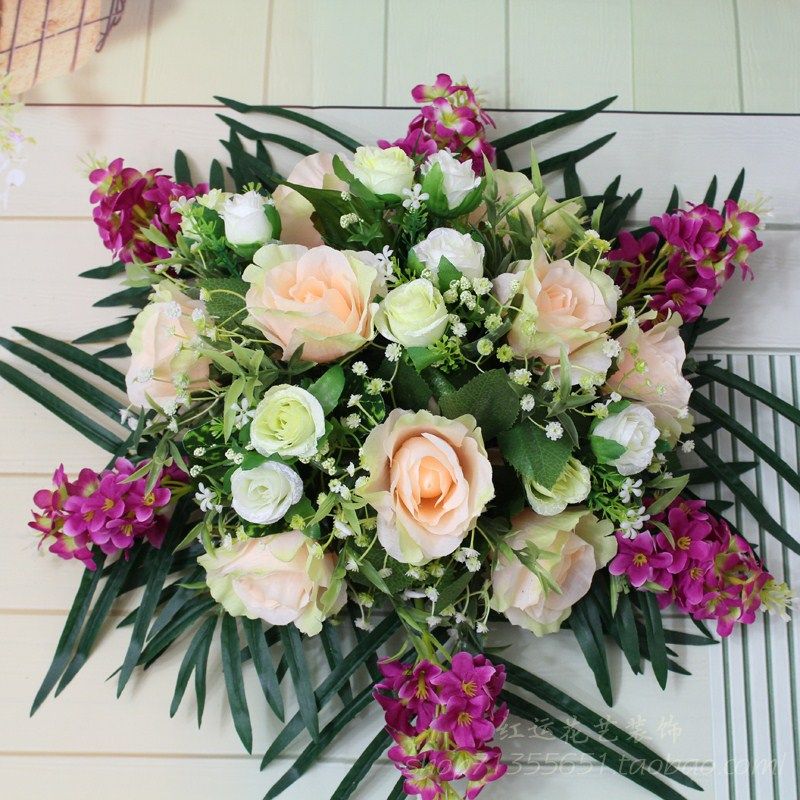 酒店餐桌转盘花台仿真花大圆桌餐台摆花桌花仿真花