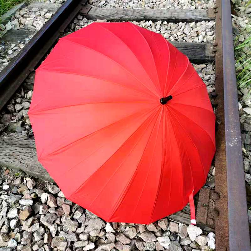 长柄红伞结婚新娘用的大红色雨伞中式大号婚礼出嫁伞出门创意婚庆