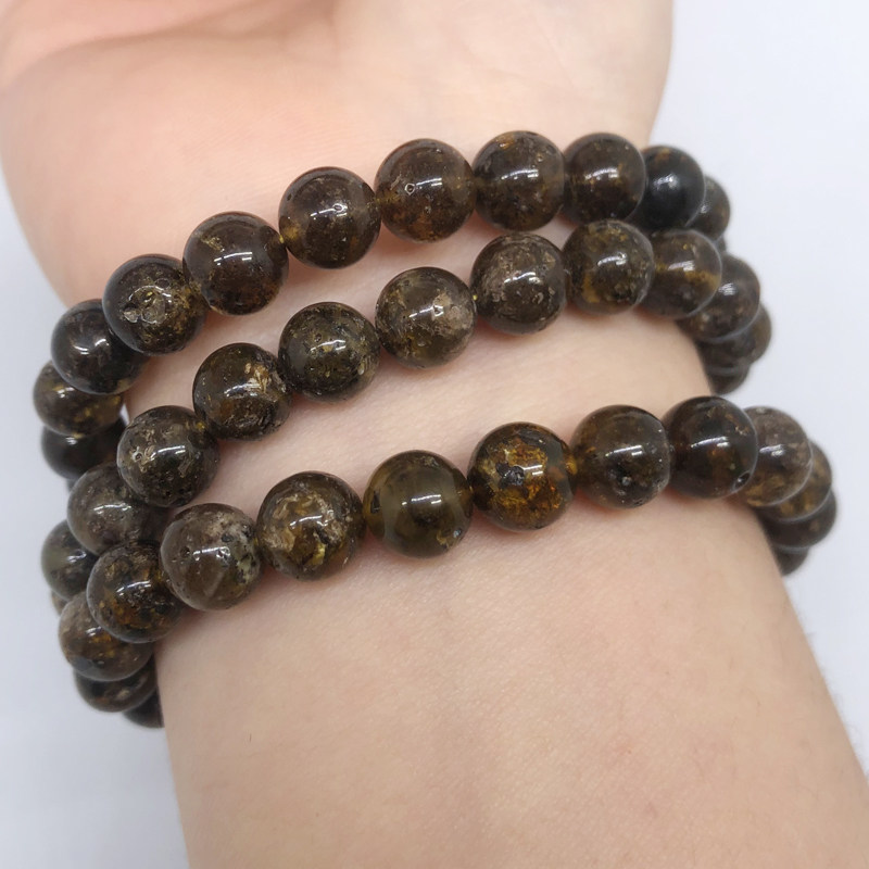 琥珀蜜蜡药珀植物帝王圆珠手串单圈佛珠天然手饰