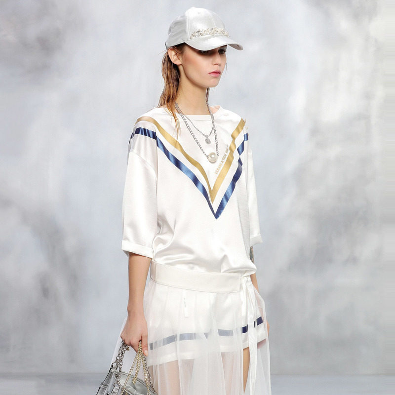 uti尤缇2019夏季新款宽松休闲短裙白色短袖t恤连衣裙ue204204a551