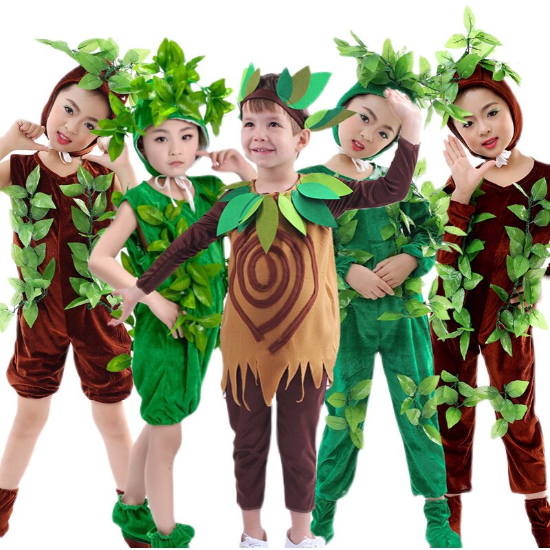 儿童扮演大树小树演出服学生cos树精灵植物造型绿色服饰