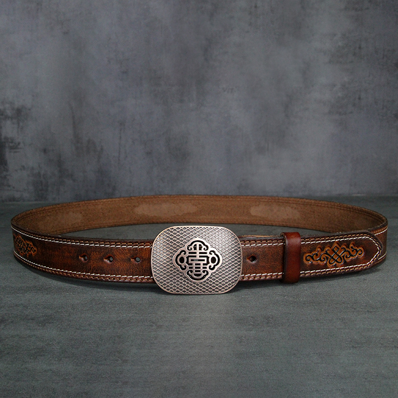 蒙古腰带民族风蒙古族特色皮带带头牛皮草原风情腰带