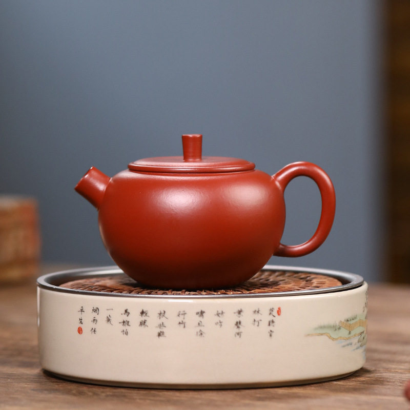 大炮紫砂壶沈丹手工苹果原矿朱泥大红袍中式泡茶茶壶
