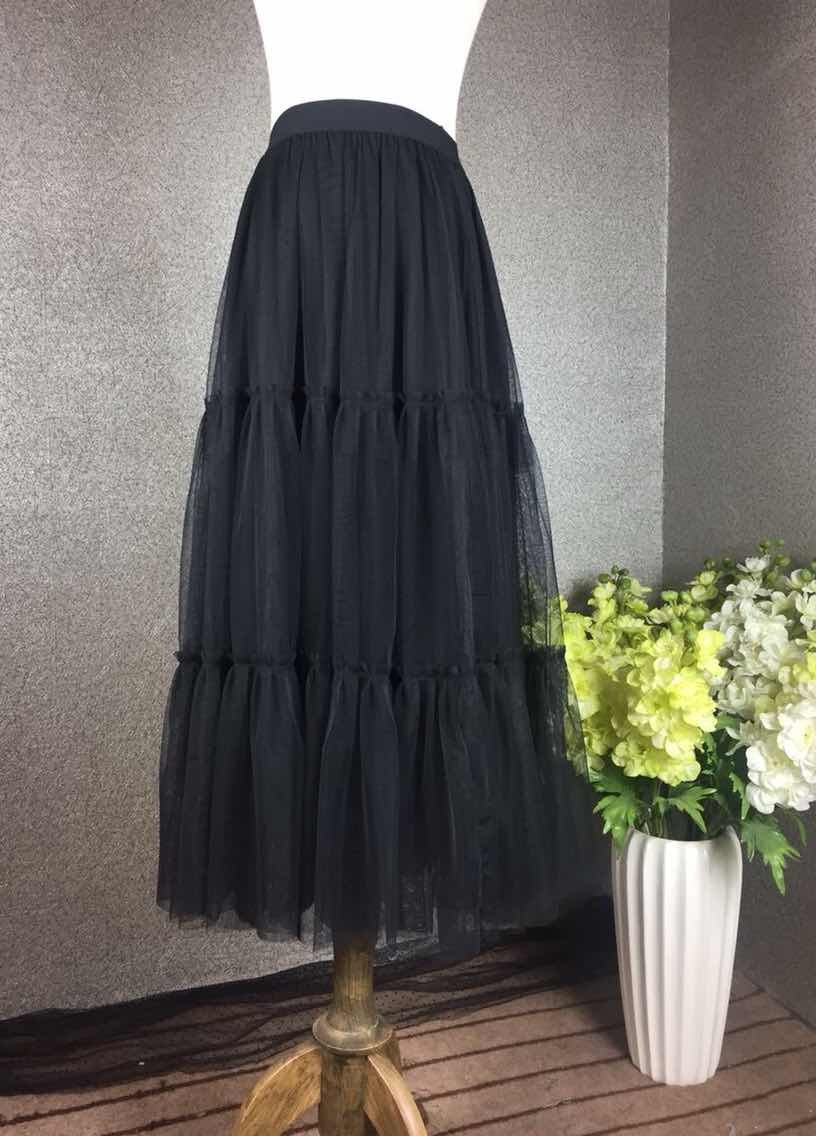 新款网纱三节拼接蛋糕蓬蓬波西米亚中长纯色显瘦半身裙