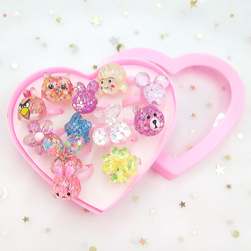 儿童戒指公主可爱闪粉亮片塑料树脂宝宝女童戒指