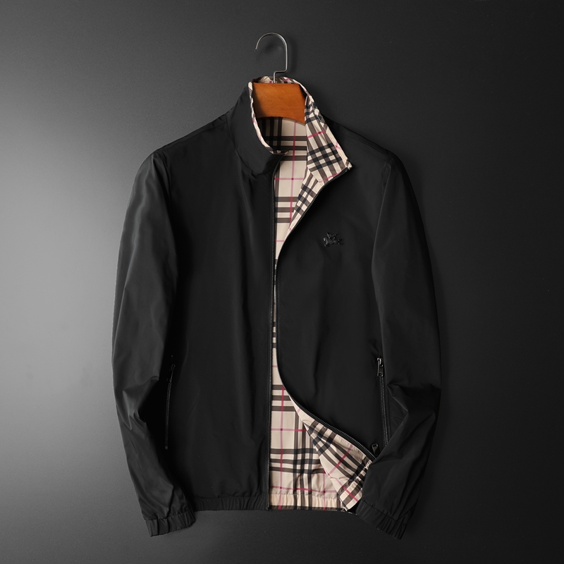 春秋立领夹克巴宝莉时尚简约修身商务休闲双面穿风衣男士薄款外套