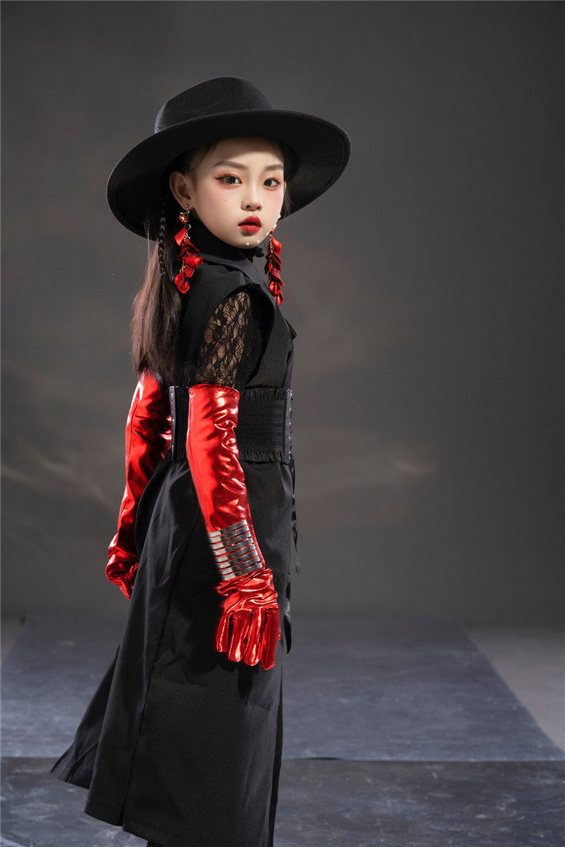 儿童潮服复古港风chic时尚尚走套装个性机车儿童礼服