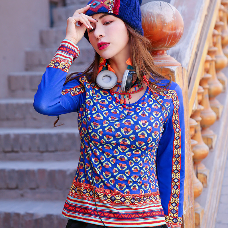 两人故事复古名族服装服饰民族风女装上衣秋冬新款tx1052t恤