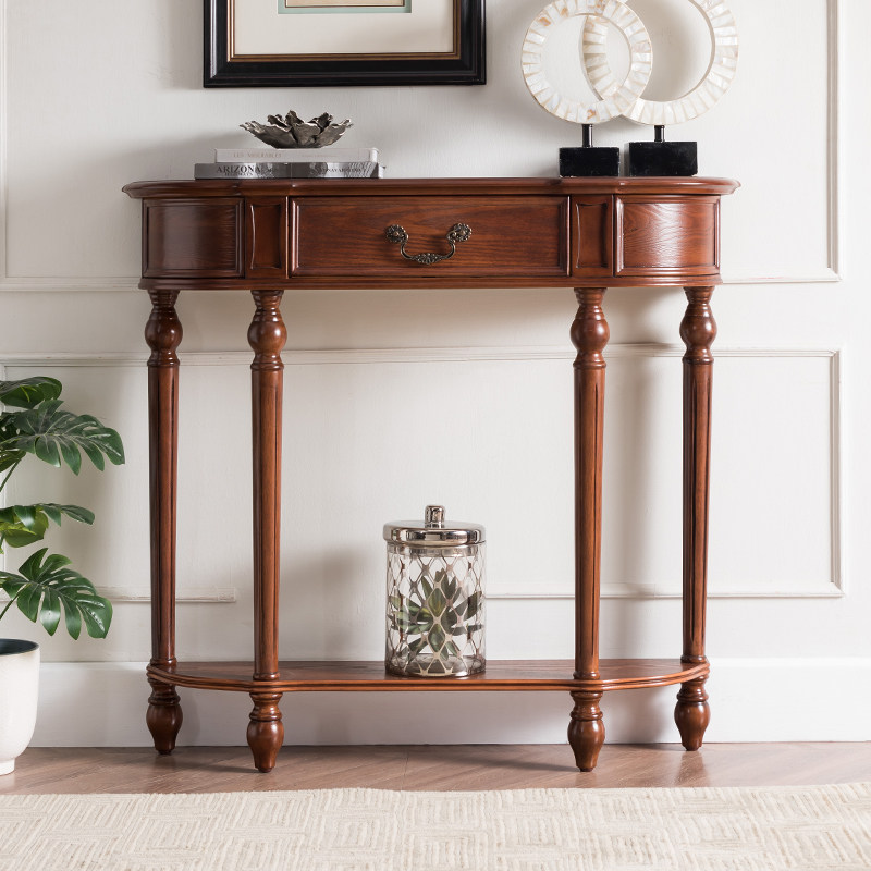 靠墙玄关美式实木入户桌子案台条台端景柜端景台玄关台