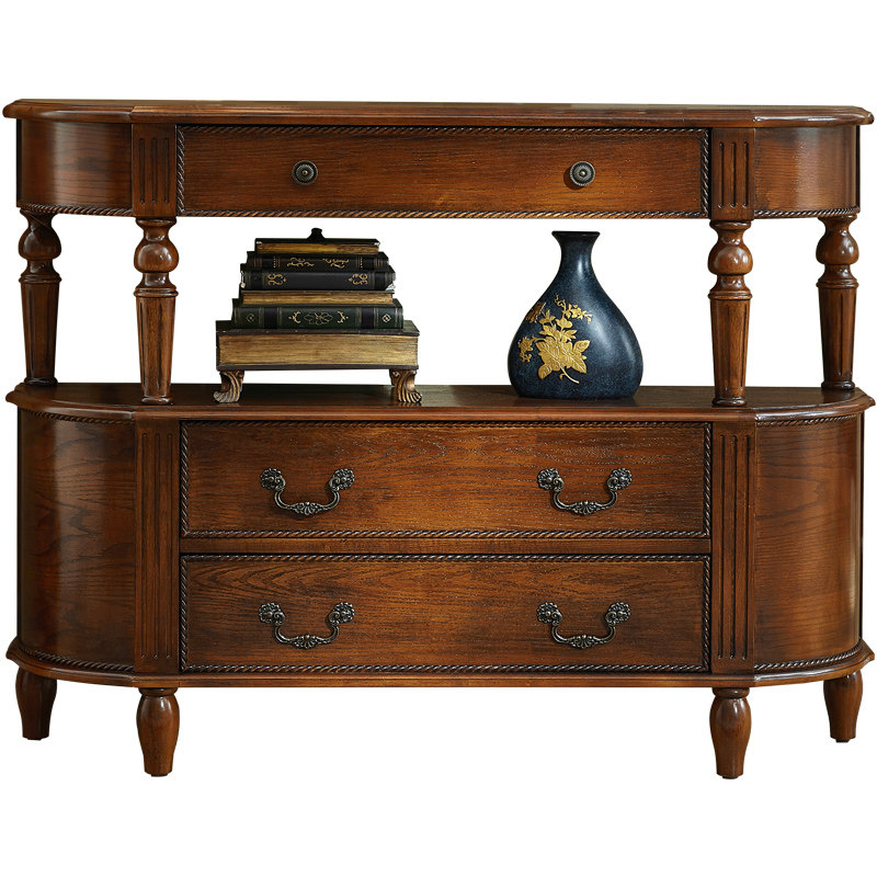 玄关入户美式过道边柜柜餐三斗实木进门原木玄关台