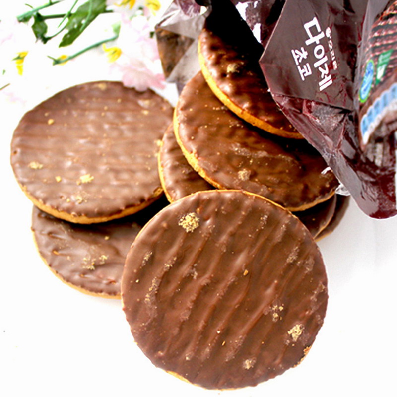 饼干韩国进口零食食品好丽友全麦巧克力225g大麦营养消化饼干