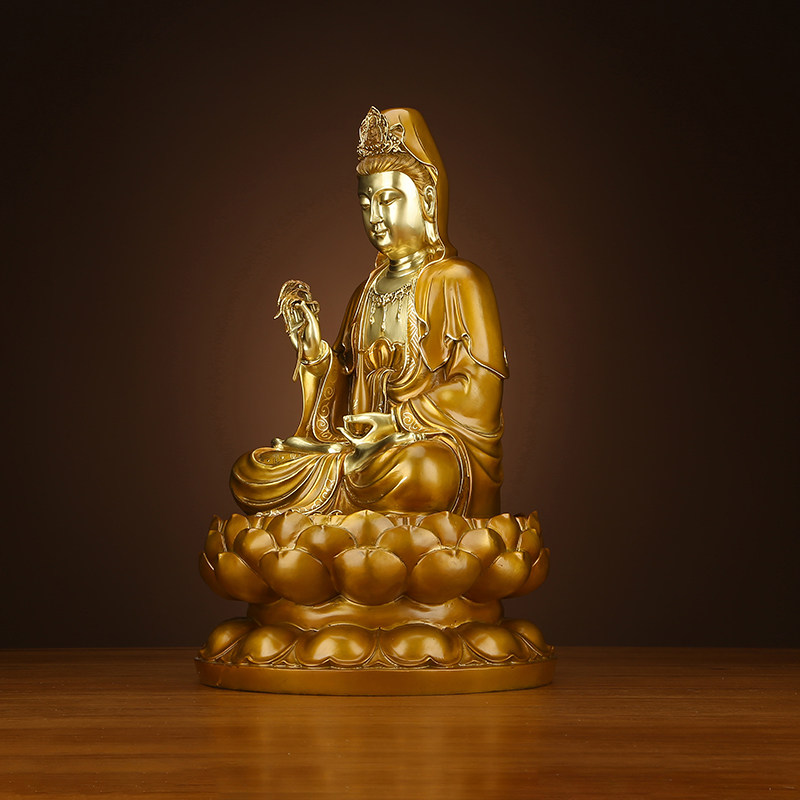 铜欣祥纯铜坐莲观音菩萨佛像家用祝福摆件观世音菩萨佛堂坐像
