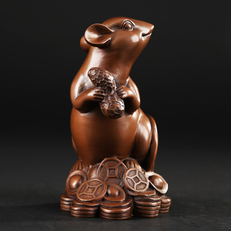 铜欣祥 纯铜紫铜摆件发财鼠本命鼠摆设家居装饰品工艺品老鼠摆件