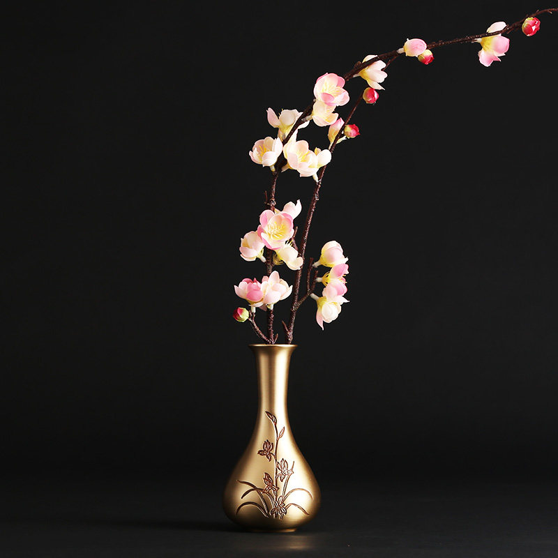 铜欣祥 全铜花瓶家居装饰品客厅花瓶摆件现代中式干花插花器摆设