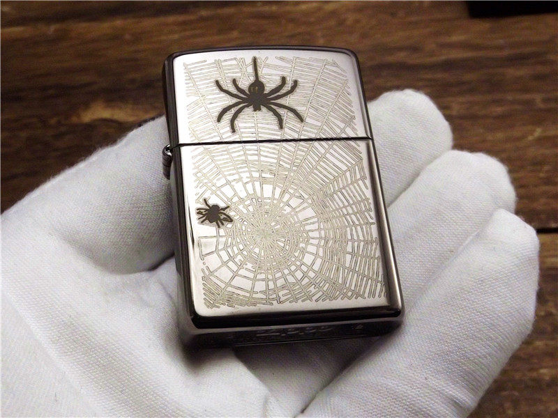 zippo打火机全新12年黑冰激光雕刻蜘蛛网原装正品专柜zippo