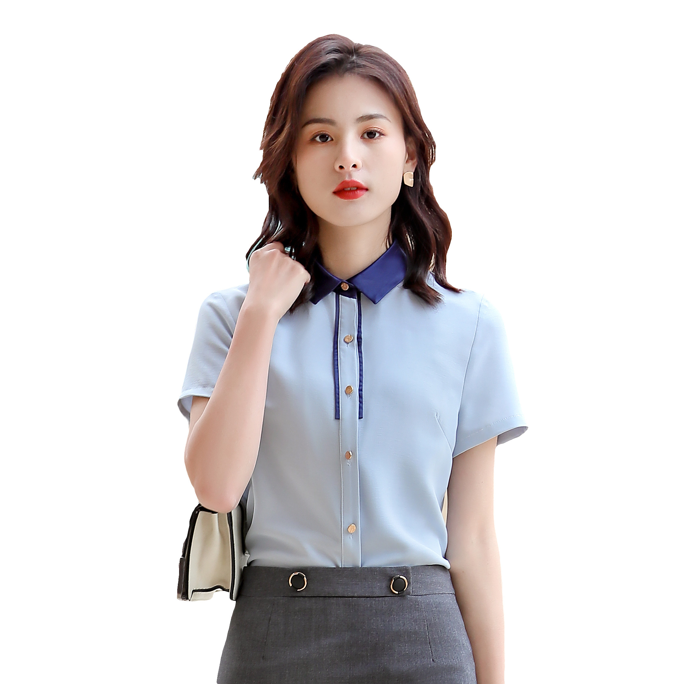 职业衬衫女短袖2019春夏新款工作服套装白色衬衣大学生面试上衣ol