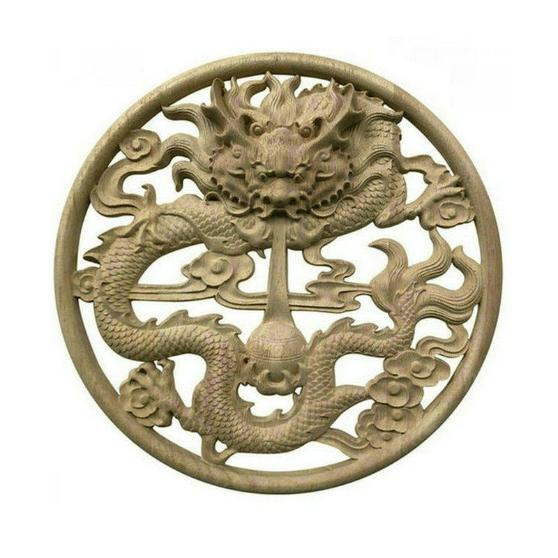 实木木木雕龙图案浮雕雕刻装饰贴花圆形木花片木雕