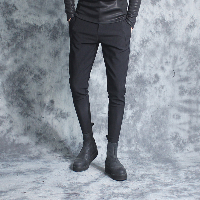 秋季潮牌长裤弹力锥形束腿裤韩版潮流男士英伦条纹修身小脚休闲裤