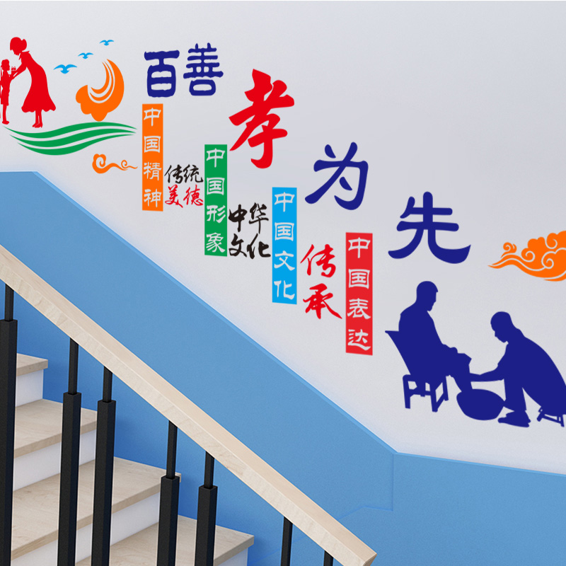 墙面贴纸社区宣传敬老装饰善孝为先墙贴养老院墙贴