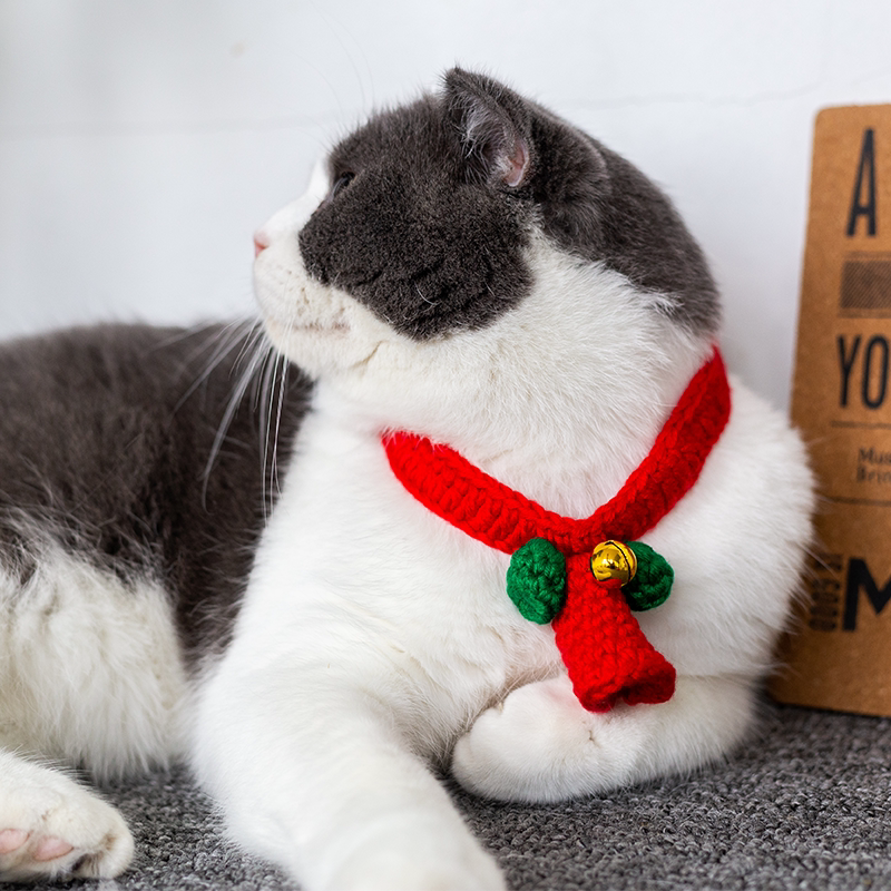 新年宠物项圈猫咪领结围脖毛线手工编织福袋项圈