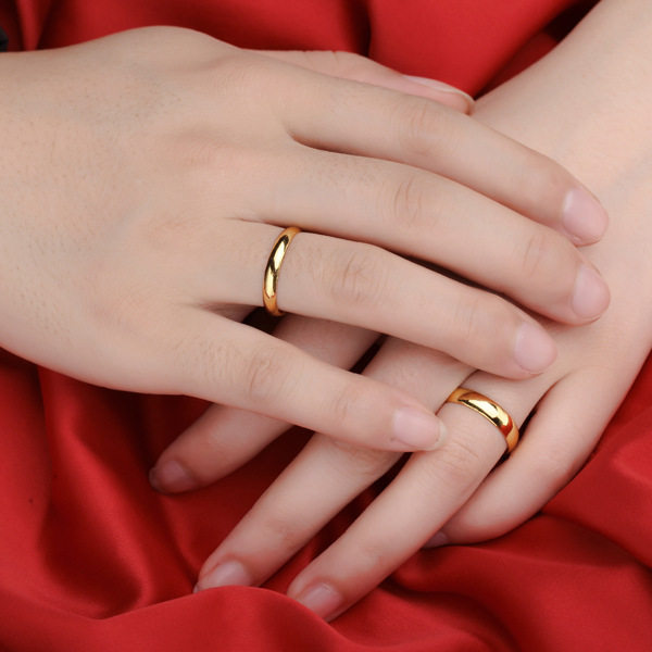 戒指订婚光面素圈男士结婚光圈18k情侣金色戒指