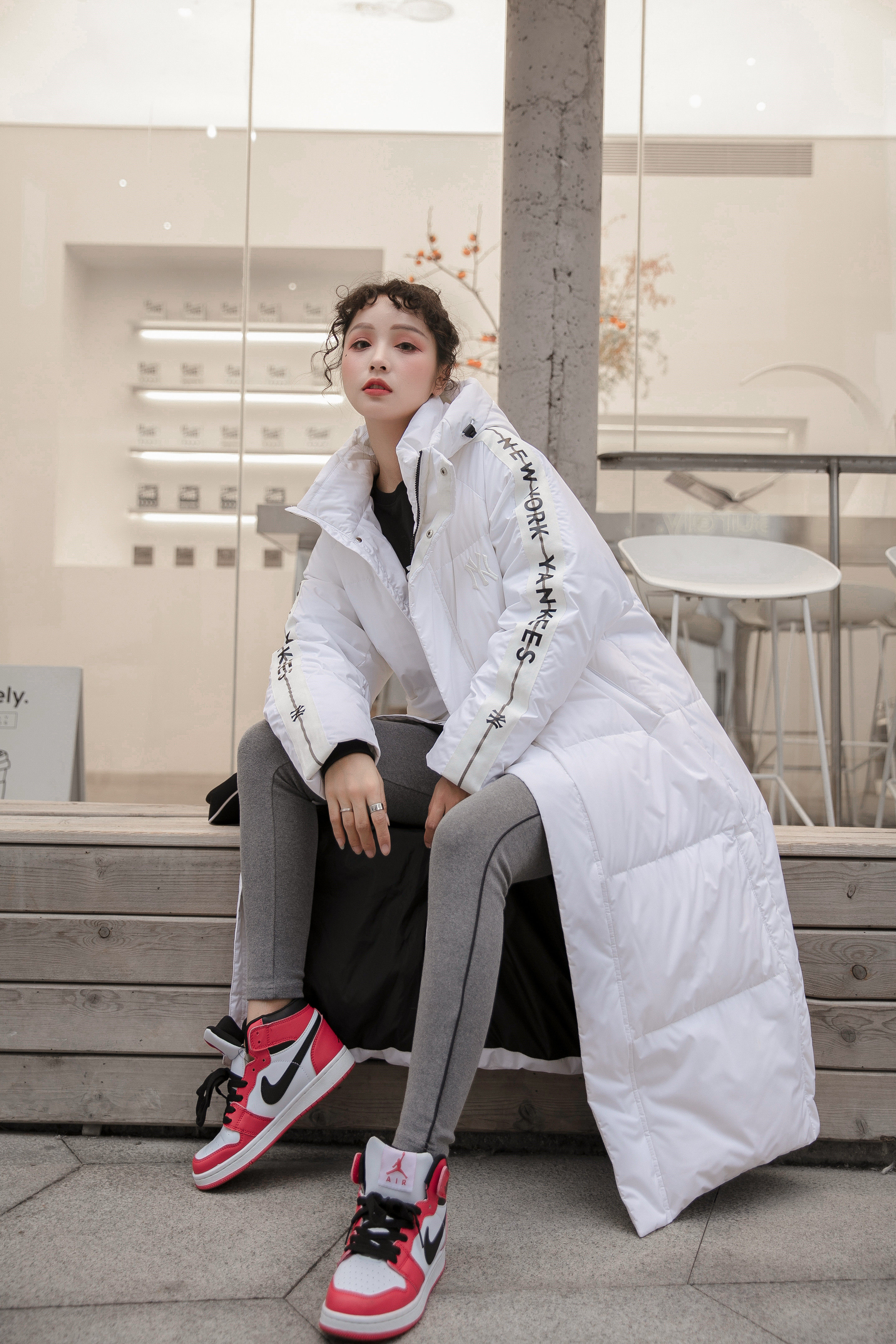 2020新款ny洋基队羽绒服女长款过膝男女情侣运动加厚胖mm韩版潮