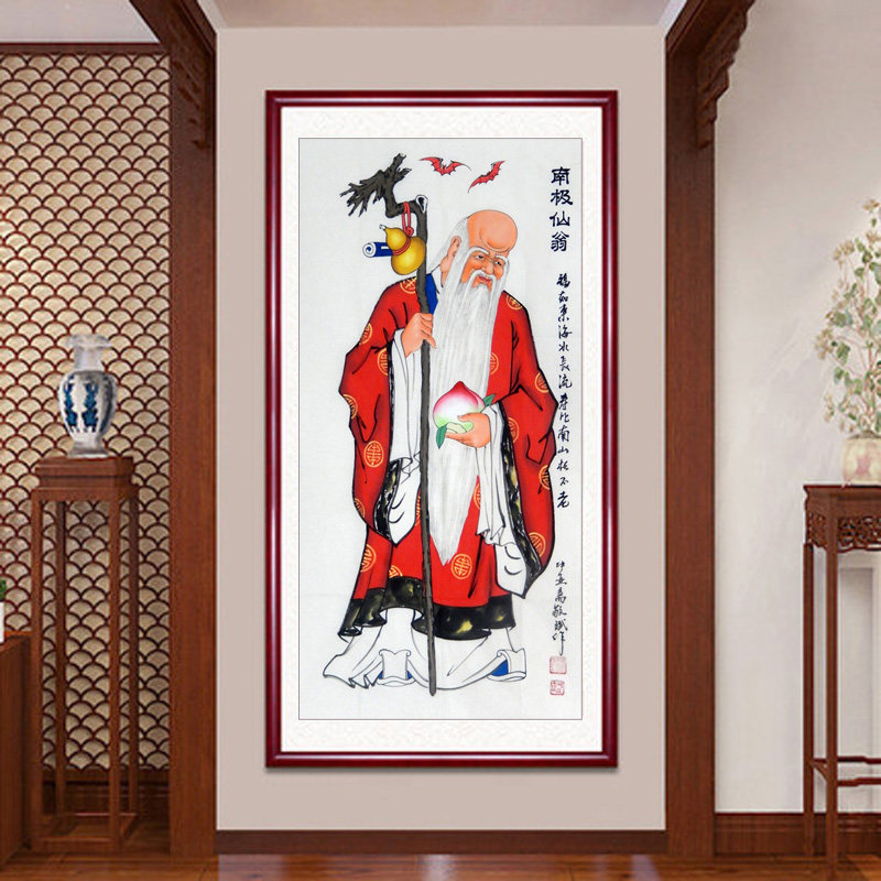 名家手绘真迹人物国画三尺中堂寿星星图南极国画