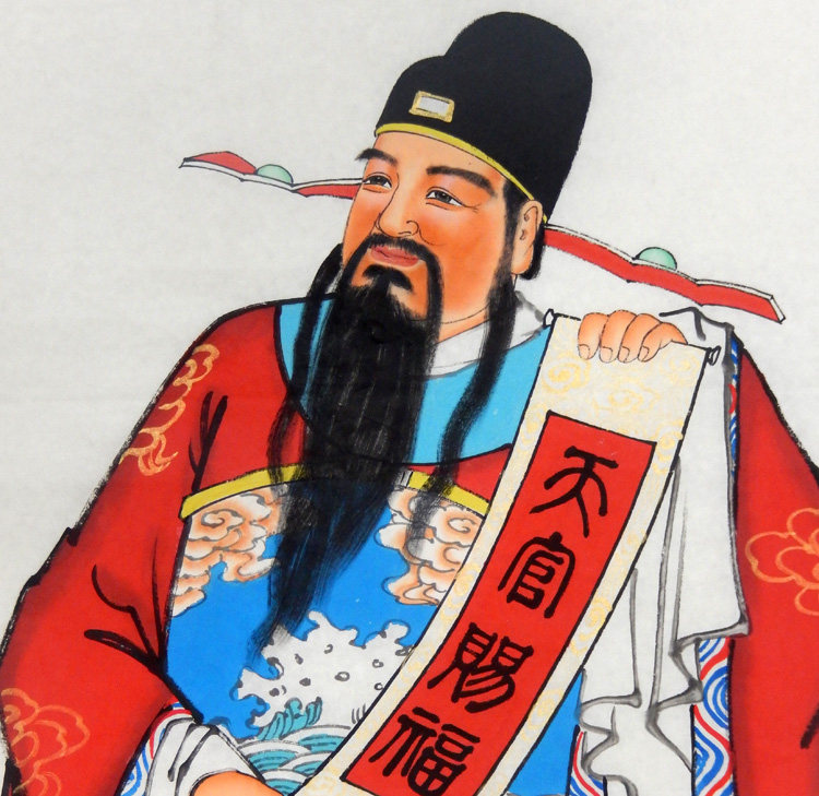 国画三尺竖幅名家手绘人物福星画像客厅中堂国画