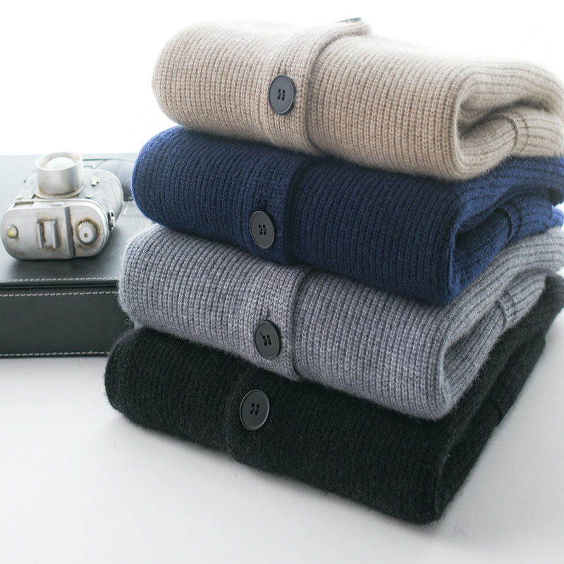 秋冬款羊绒衫男羊绒开衫加厚V领宽松毛衣中年外套针织打底衫