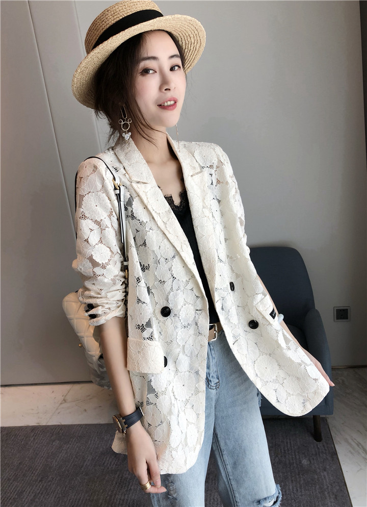 欧洲站夏装2020新款欧货女装时尚蕾丝西装外套女薄款洋气小西服潮
