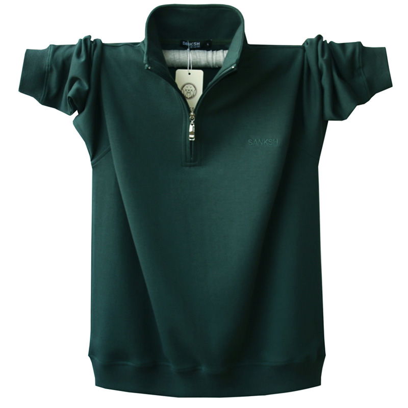 春秋季长袖t恤男纯色大码宽松立领半拉链打底衫胖子休闲运动收口