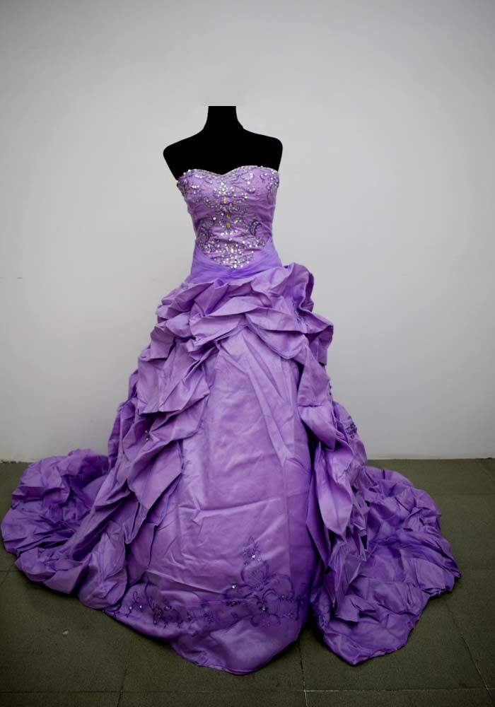 9成褶皱2尺腰围礼服款拖尾绑带创意新婚纱珠片婚纱