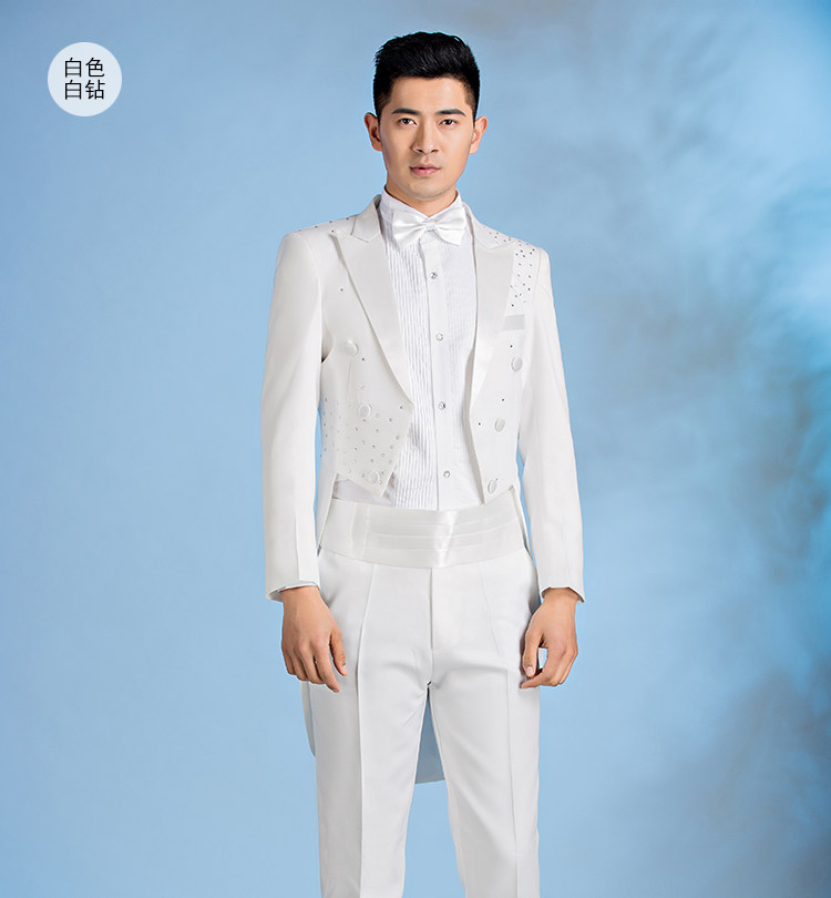 男士燕尾服亮钻舞台演出服主持人礼服指挥大合唱青年西服套装