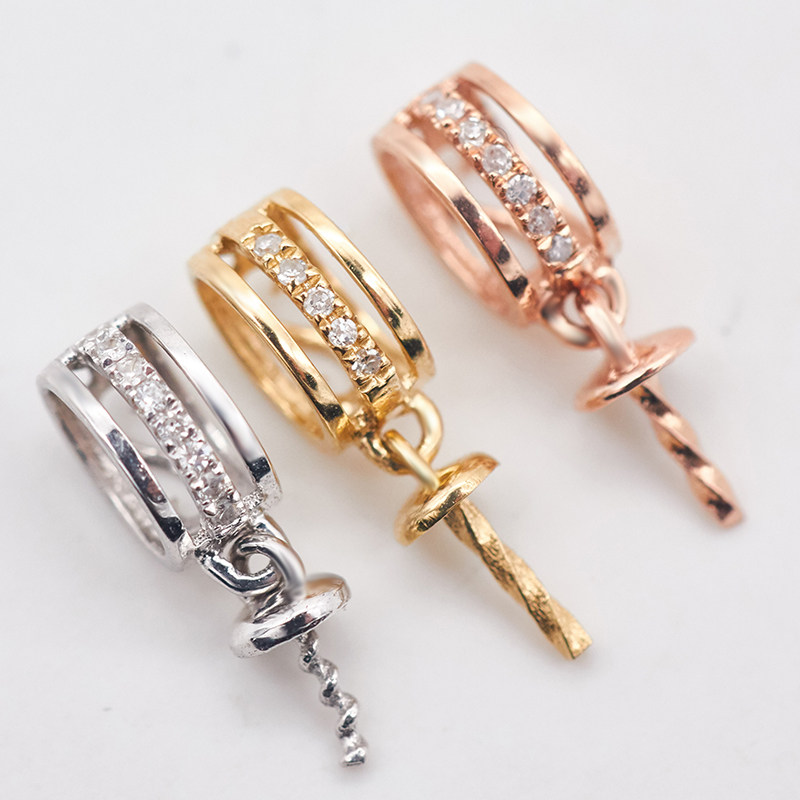 翡翠首饰夹扣扣头金扣头珠子翠玉圆珠蜜蜡18k扣