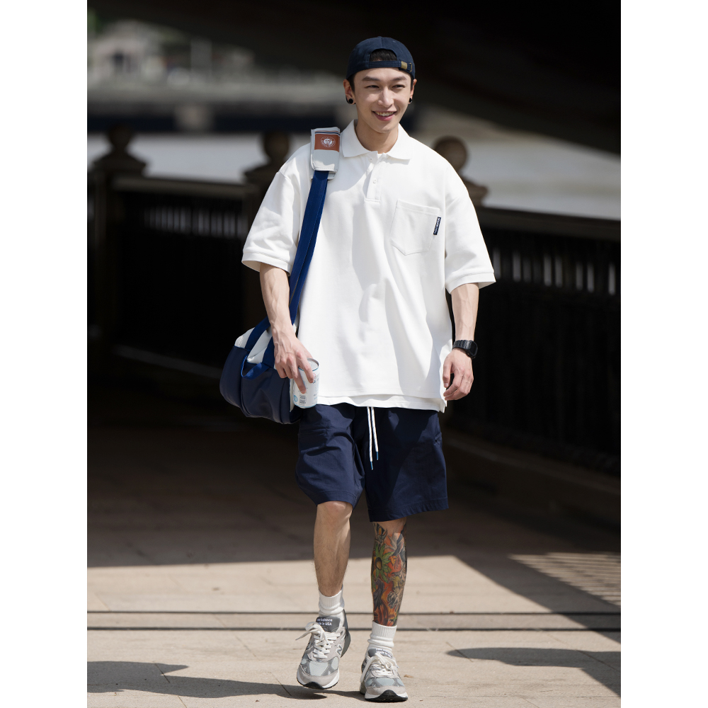 Bellken22SS CityBoy日系复古宽松Polo衫T恤男短袖纯色廓形流行潮